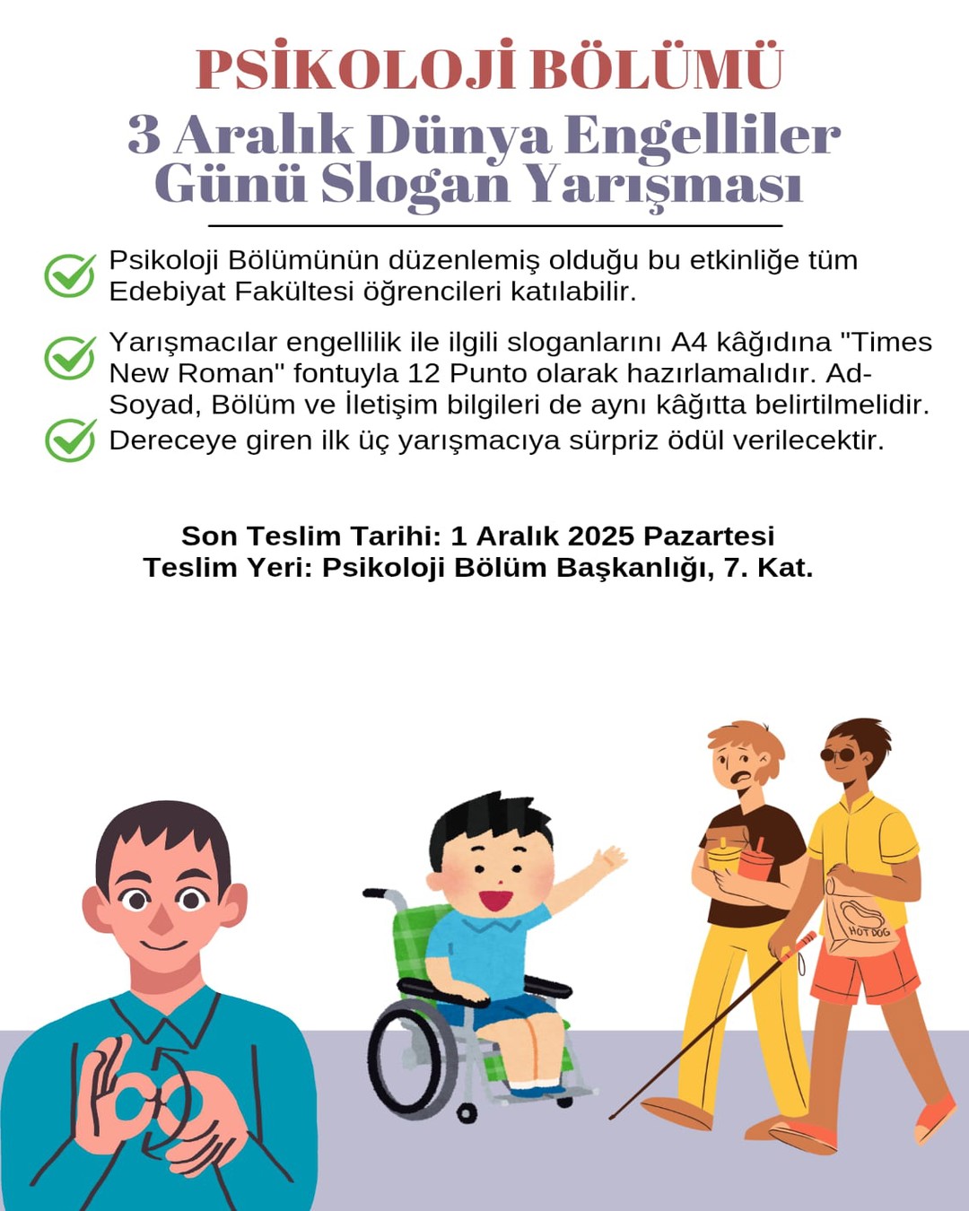 Psikoloji Bölümü Tarafından 3 Aralık Dünya Engelliler Günü Slogan Yarışması Düzenlendi
