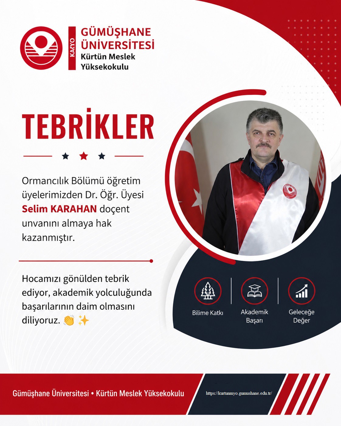 Ormancılık Bölümü Öğretim Üyemiz Dr. Öğr. Üyesi Selim KARAHAN Doçent Unvanı Almaya Hak Kazandı