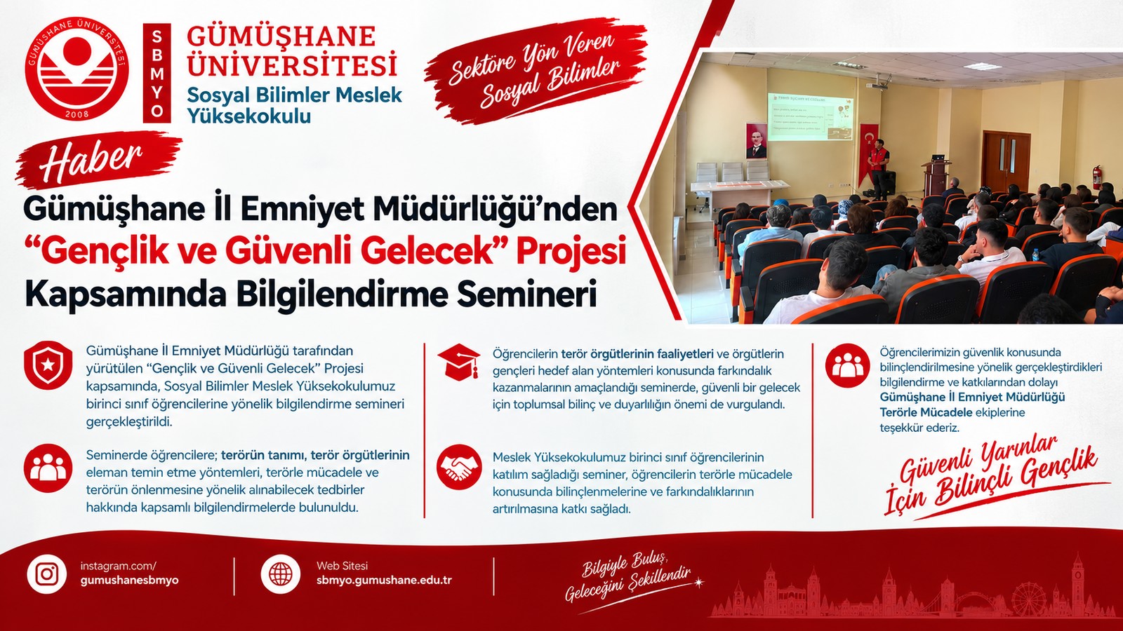 Gümüşhane İl Emniyet Müdürlüğünce "Gençlik ve Güvenli Gelecek" Projesi Semineri Gerçekleştirildi.