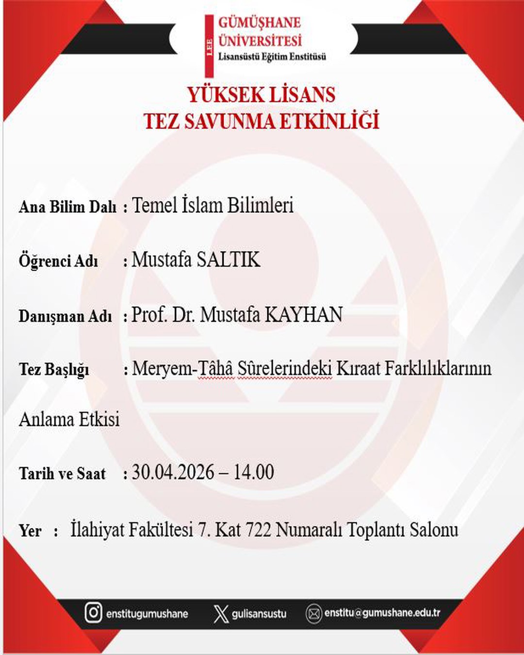 Yüksek Lisans Tez Savunma Sınavı - Mustafa SALTIK