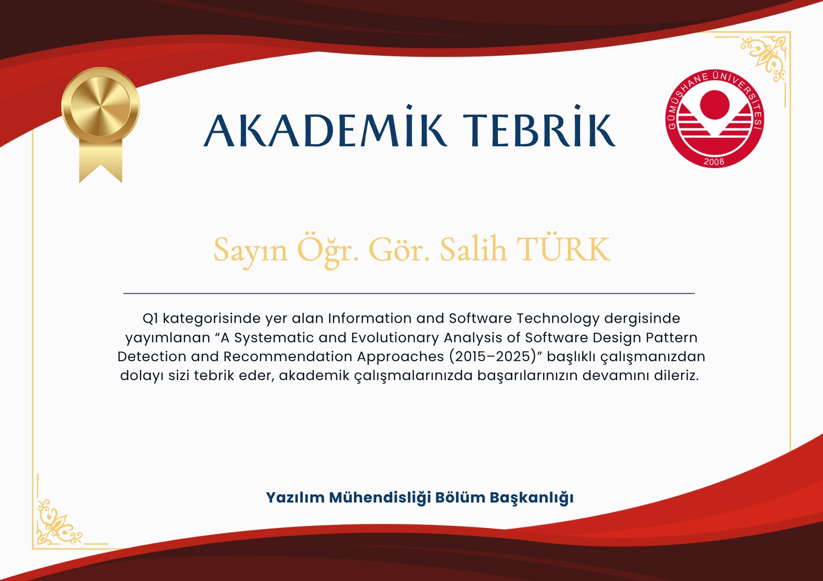 Öğr. Gör. Salih Türk'ten Q1 SCI-Expanded Dergide Yayın Başarısı!