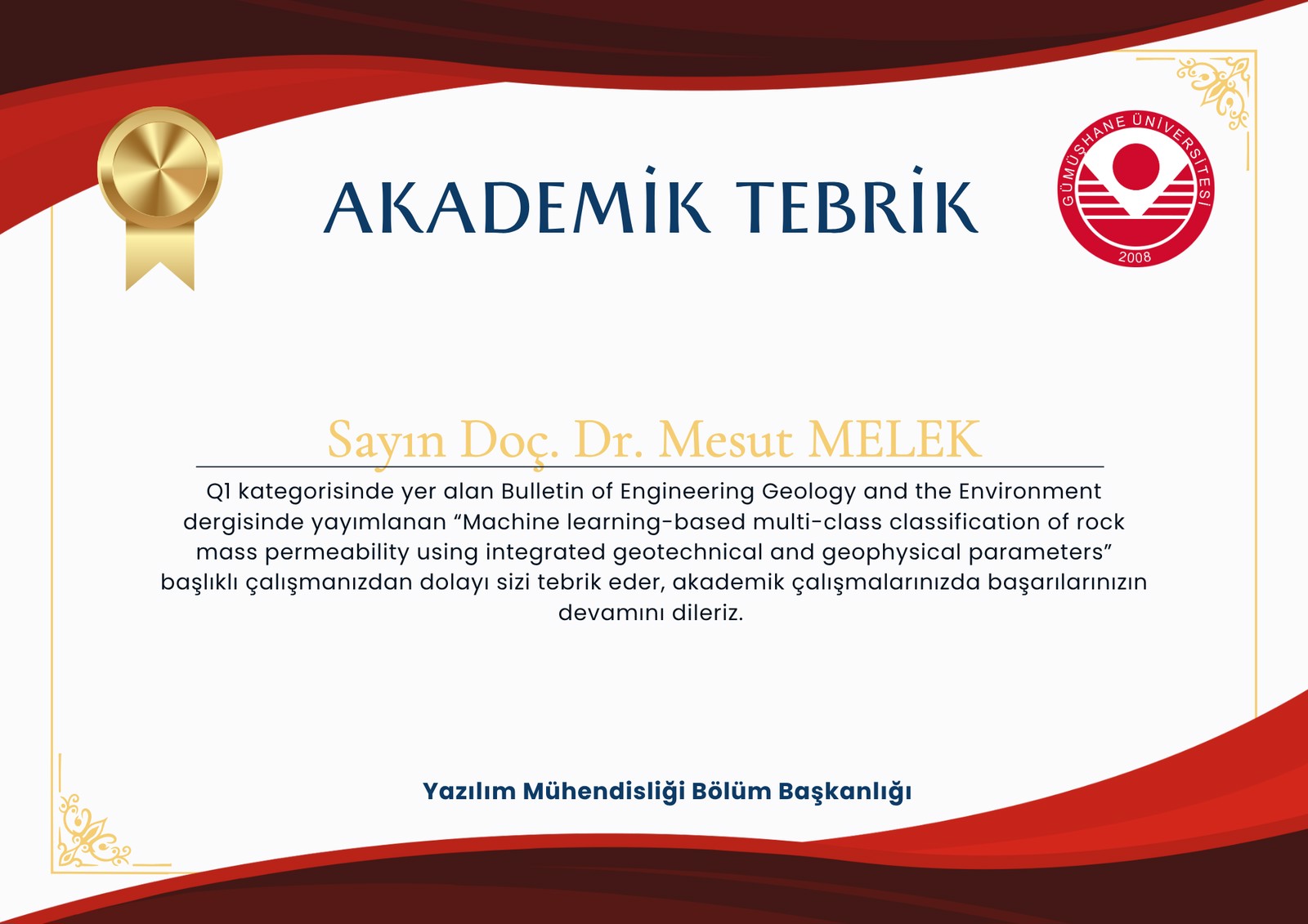Doç. Dr. Mesut Melek’ten Q1 SCI-E Dergide Yayın Başarısı!